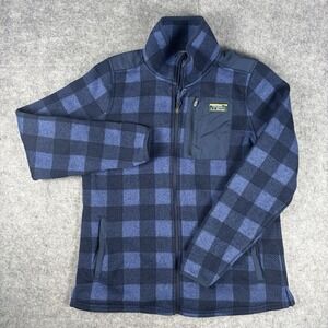 L.L. Bean Blue Buffalo Plaid Zip Fleece M Jacket Outdoor Hike